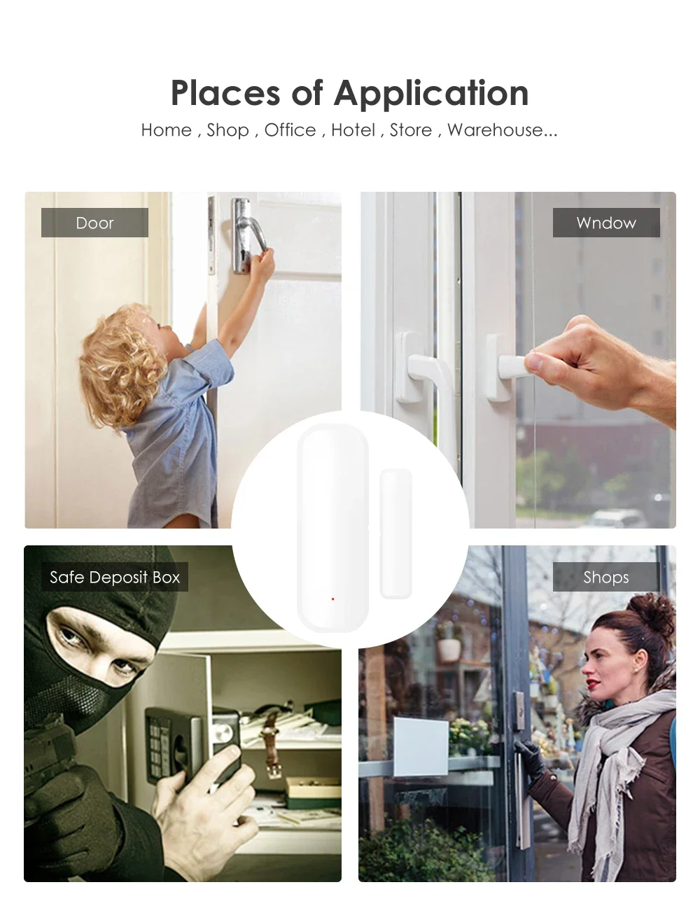 Sensore per porte Zigbee Sensore per finestre wireless con avviso di notifica app per la sicurezza domestica Compatibile con Alexa Google Assistant