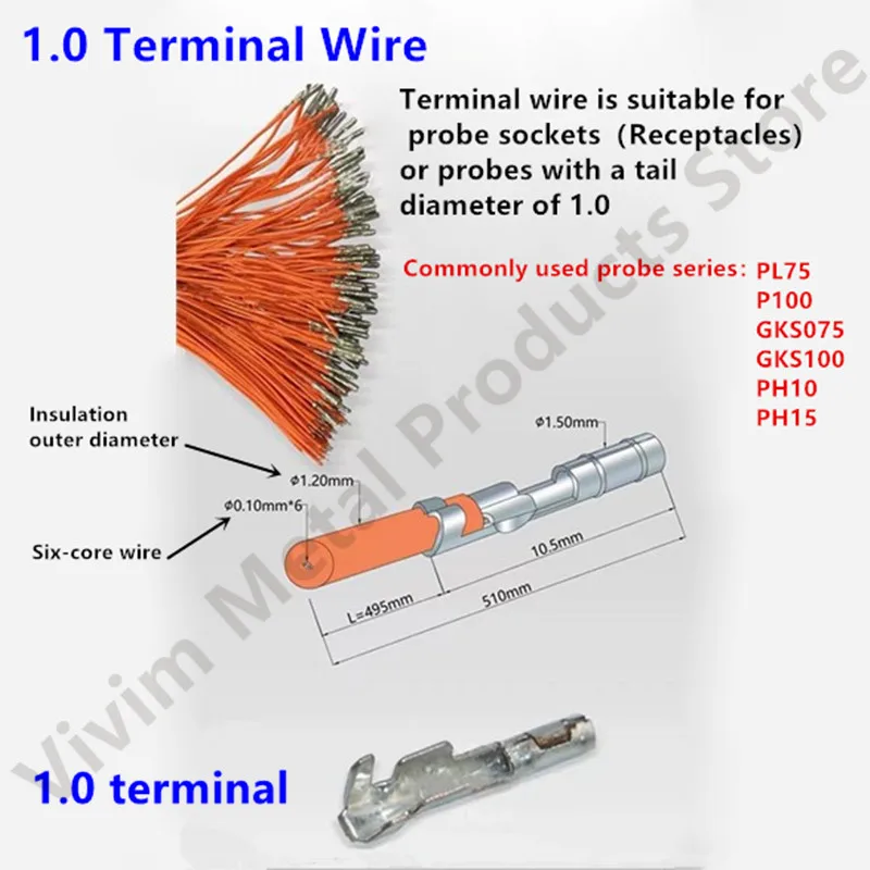 100PCS 1.0mm Probe Connect ICT Adapter R100-4T RL75-4T PH-10 26# 26AWG 26awg Wire Lengt 50cm 500mm ReceptacleWire 1.0mm Terminal