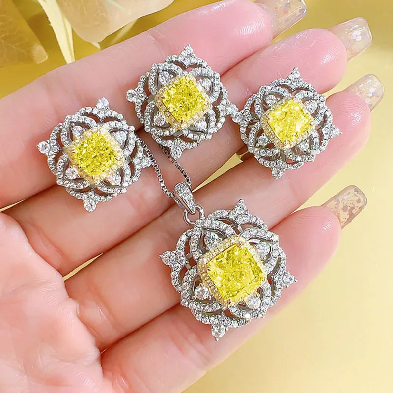 Luxury Delicate Yellow Crystal Tourmaline Necklaces Earrings Rings 3 P...