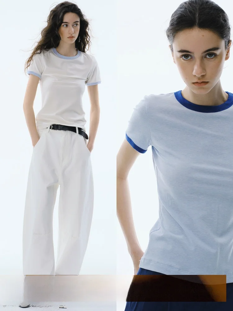 

Summer ort Sve T-irt Women's Slim Fit Wool Blend Lyocell Fiber round Ne Casual Top Cycling Document Brand