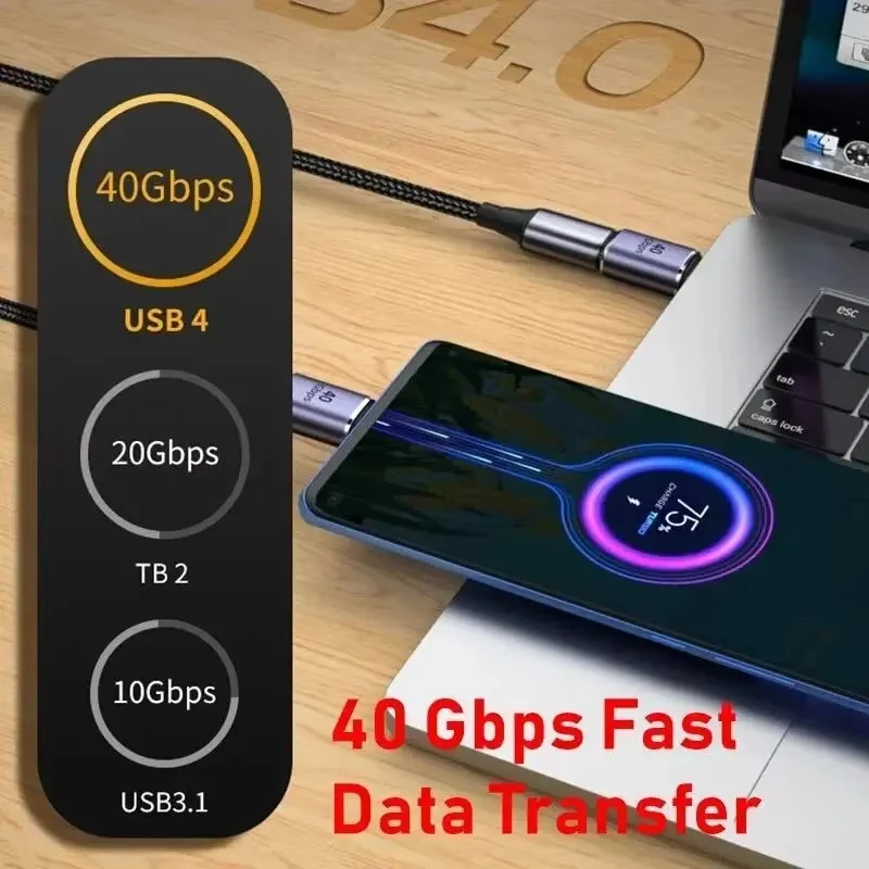 PD 100W USB4.0 40Gbps Type C 90° Degree Adapter 8K 60Hz Video OTG Adapter USB C to Type C Fast Charging Converter For Macbook - view 5