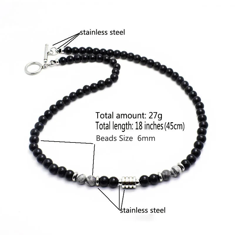 Natural Tiger Eye Stone Black Beads Choker Necklace for Men Stainless Steel Bead Hip Hop Neck Chain Men Jewelry Accessoriees New