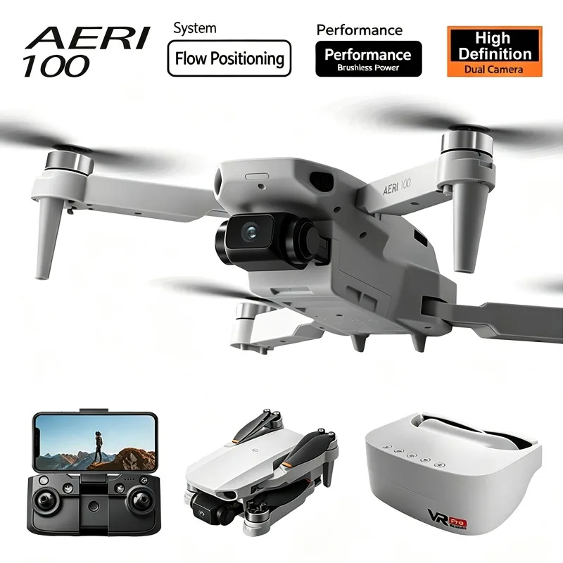 AERI 100 Portable Drone Kit with Remote Controller & VR Glasses Dual Camera 5G WIFI RC Obstacle Avoidance for Aerial Photography