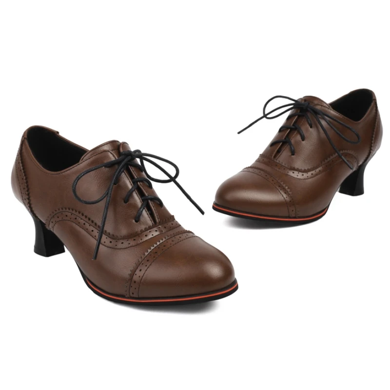 Vintage Low Short Heels Pumps Loafers Shoes Blue Red Black Women\'s Heeled Lace-up Casual Party Office Shoes Large Size 45 50