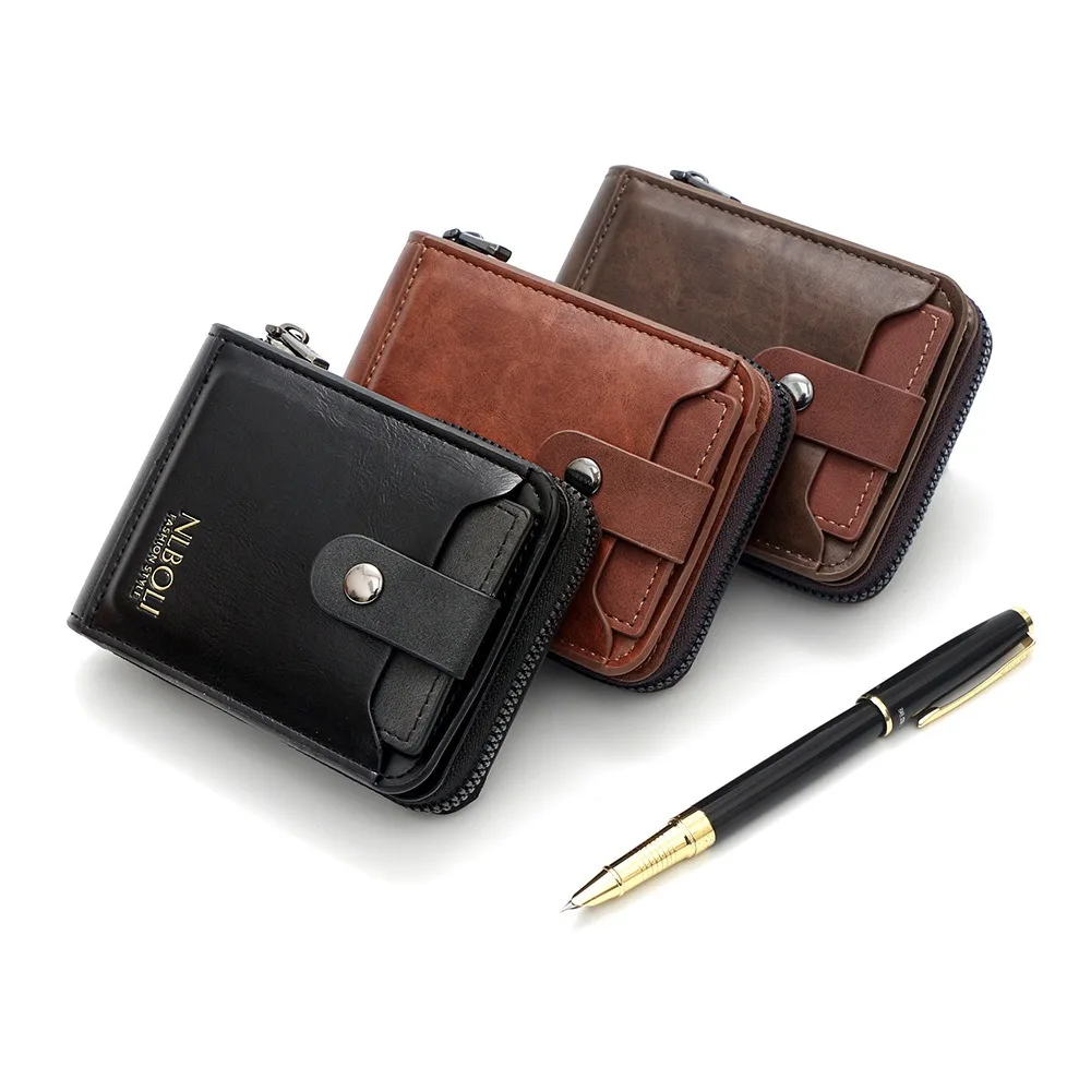 

Large Capacity Solid Color Card Bag Casual Multi-card Slot RFID Male Wallet Zipper Korean Style Business Card Bag Shopping