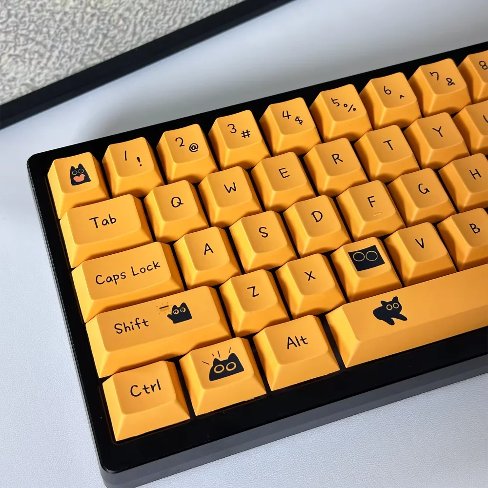 Little Black Cat Cherry Keycap PBT Personalized 126 Keys for 60/64/84/98/108 Gaming Mechanical Keyboard MX Switch