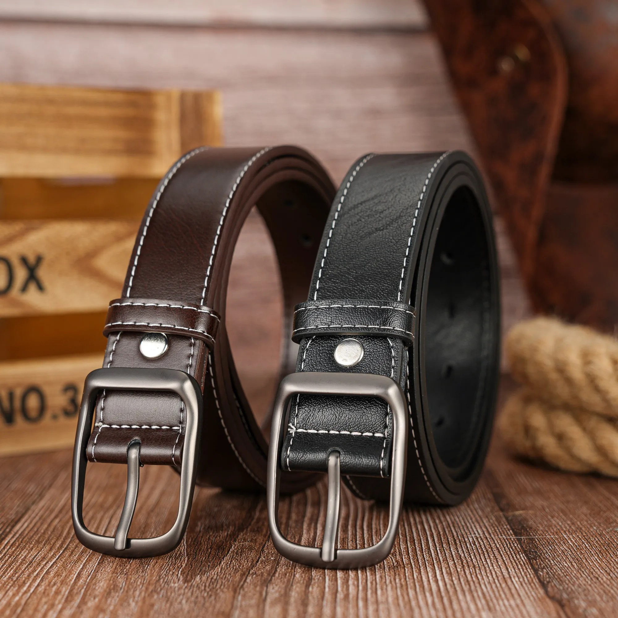 Pin buckle Day button casual simple PU belt