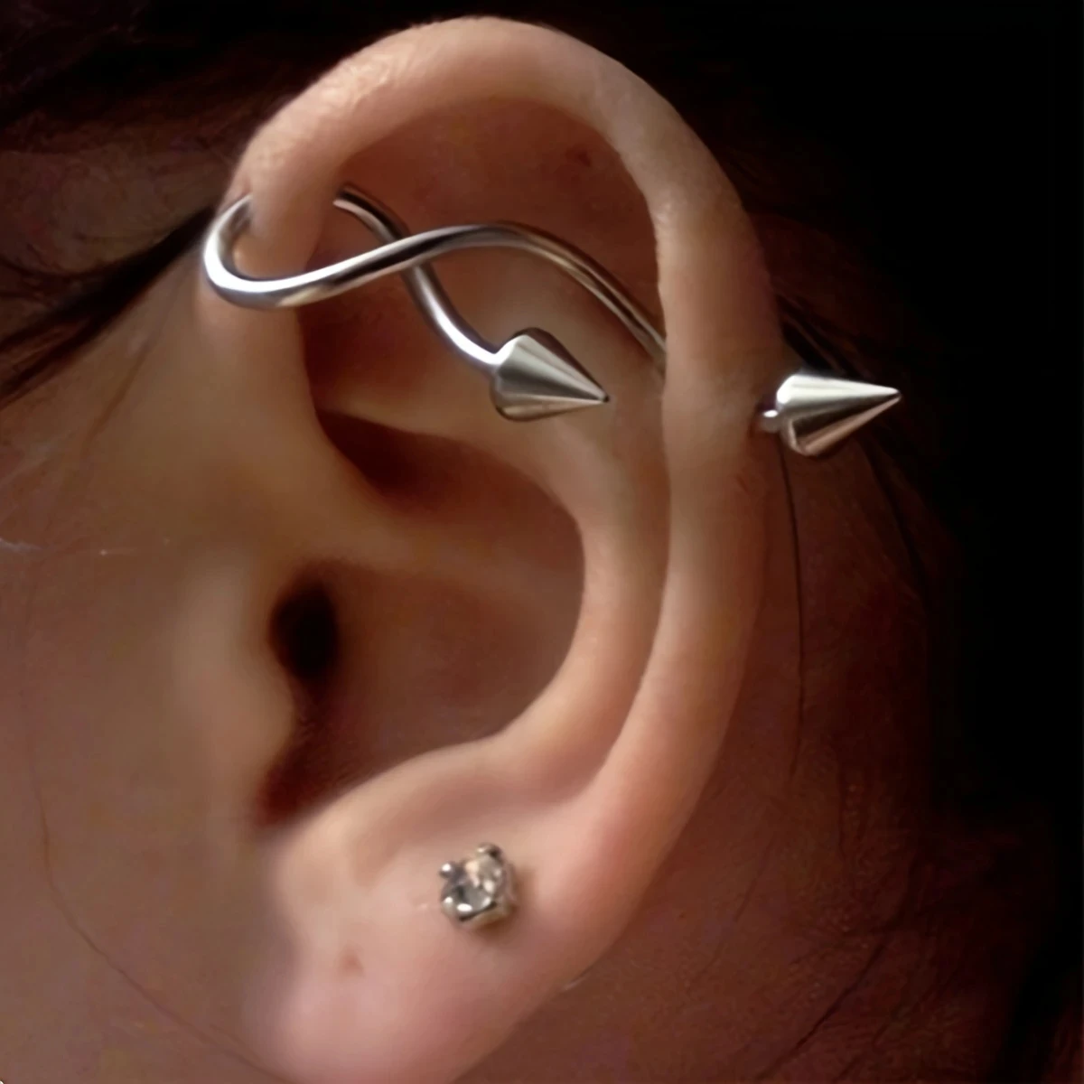 1pc 16G Stainless Steel Industrial S-Shaped Piercing Earring Stud Punk Style External Thread Ear Bridge Jewelry for Daily Party