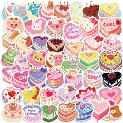 50pcs Love Heart Birthday Cakes Stickers For Laptop Water Bottle Luggage Notebook Waterproof Graffiti Vinyl Cute Cartoon Decals