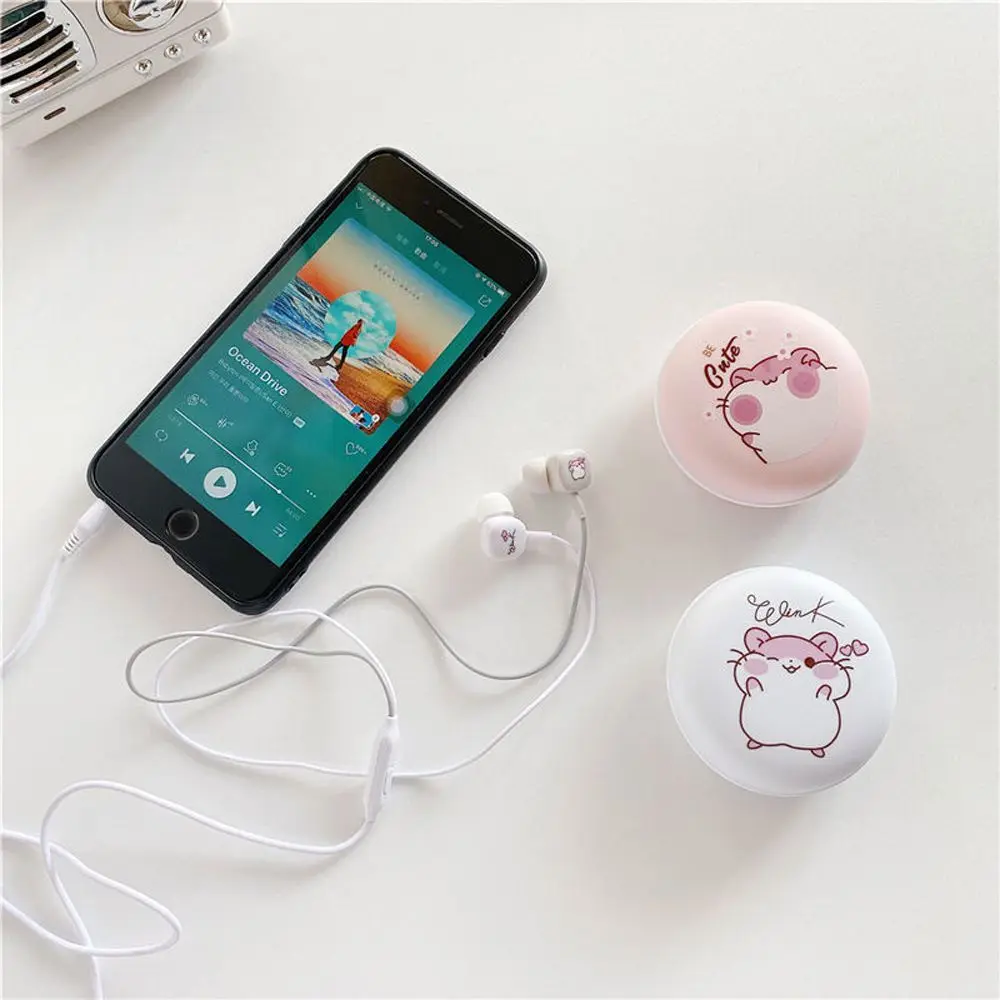 Bag Earplugs 3.5mm Earphone Case with Microphone Wired Earbuds Handfree Ear Phones On-ear Headphones Cartoon Cat Paw Headset