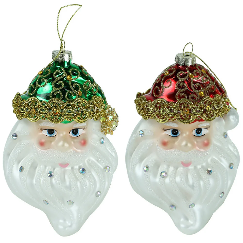 

2Pcs Christmas Hanging Ornament Santa Claus Pendant Glass Christmas Tree Decor Holiday Supplies Glass Santa Pendant