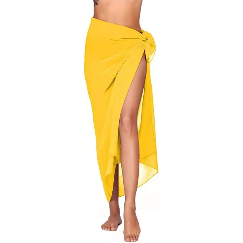 2024 New Beach-Sarong-Pareo for Womens Chiffon-Semi-Sheer Swimsuit Cover-Ups Side Tie Long Wrap Skirt for Swimwear Bathing Suit