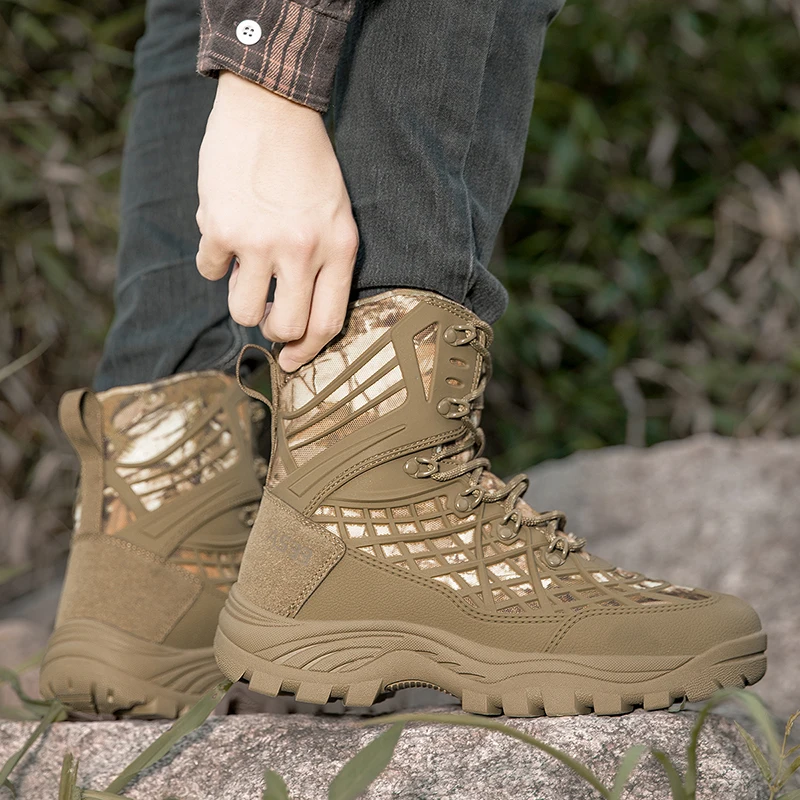 Men's Camouflage Tactical Military Boots Desert Waterproof Hunting Work Outdoor Safety Shoes Mountaineering Combat Ankle Boots