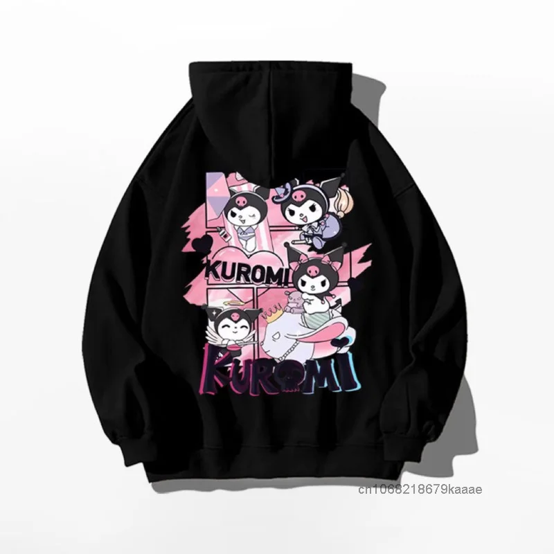 Kuromi Print Female Hooded Sweatshirt Autumn Winter Vintage American Style Thick Hoodie Loose Casual Versatile Fashion Pullover