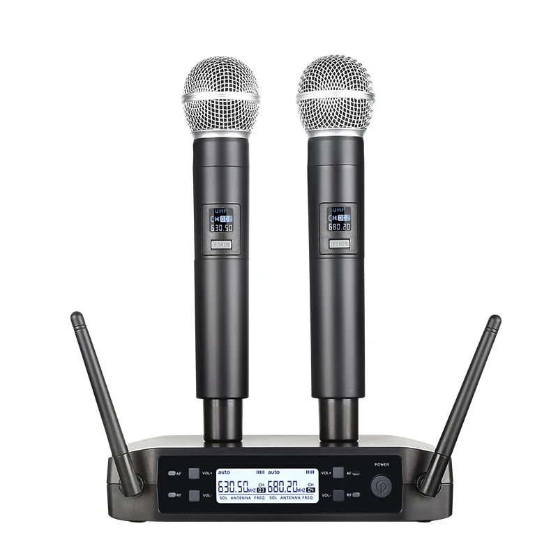 Wireless Microphone Handheld Dual Channels UHF Fixed Frequency Dynamic Mic For Karaoke Wedding Party Band Church Show