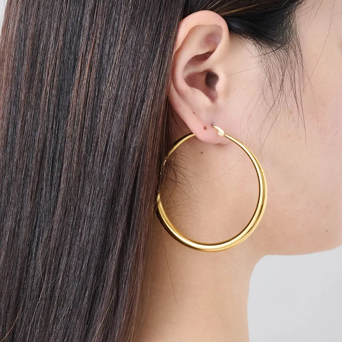 U7 62mm Big Hoop Earring for Women Stainless Steel Air-corn Hallow Tube Lightweight 18g/Pair Hoops Ear Jewelry Gift for Her