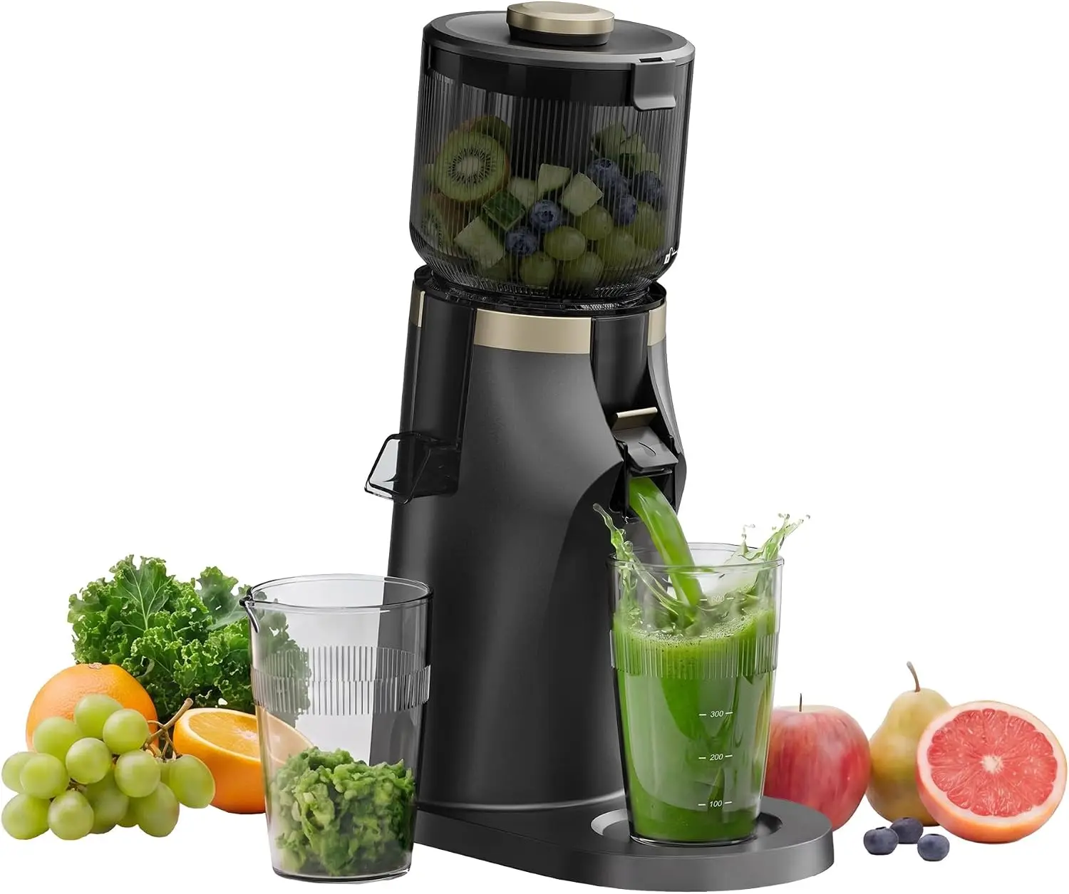 Cold Press Juicer with 4.9-Inch Wide Feed Chute, 48 oz Capacity, BPA-Free, Easy-to-Clean Design