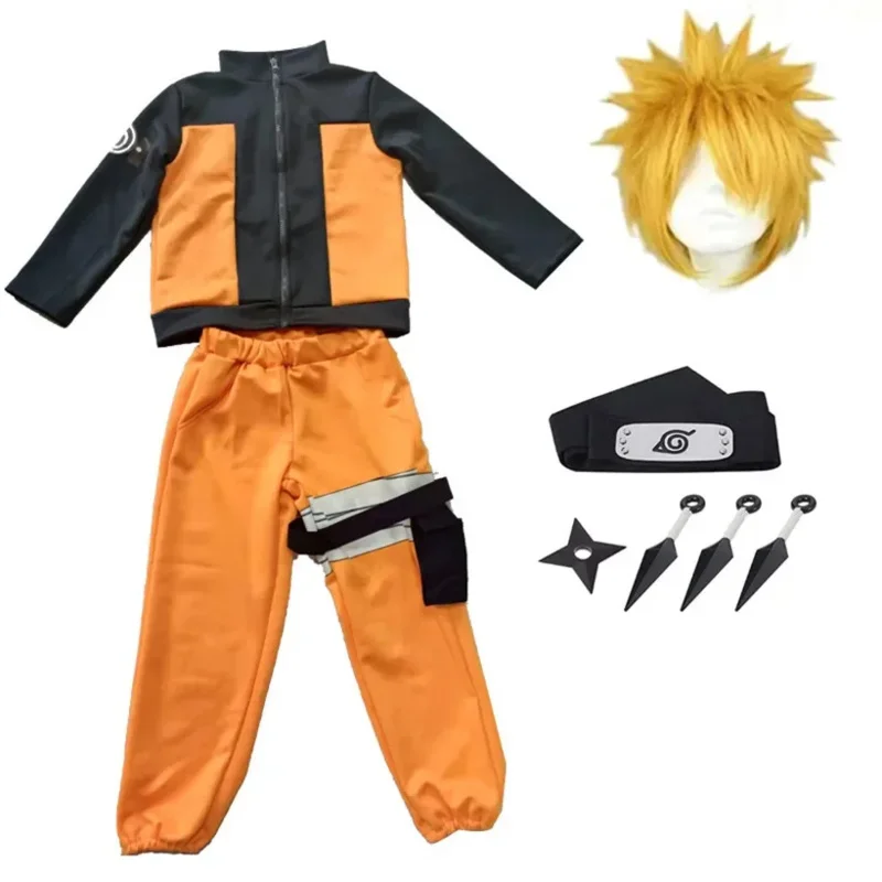 72th Anime niños Akatsuki Cosplay niños niñas Uzumaki chaqueta pantalones diadema peluca accesorios uniforme infantil Kunai Hallowee