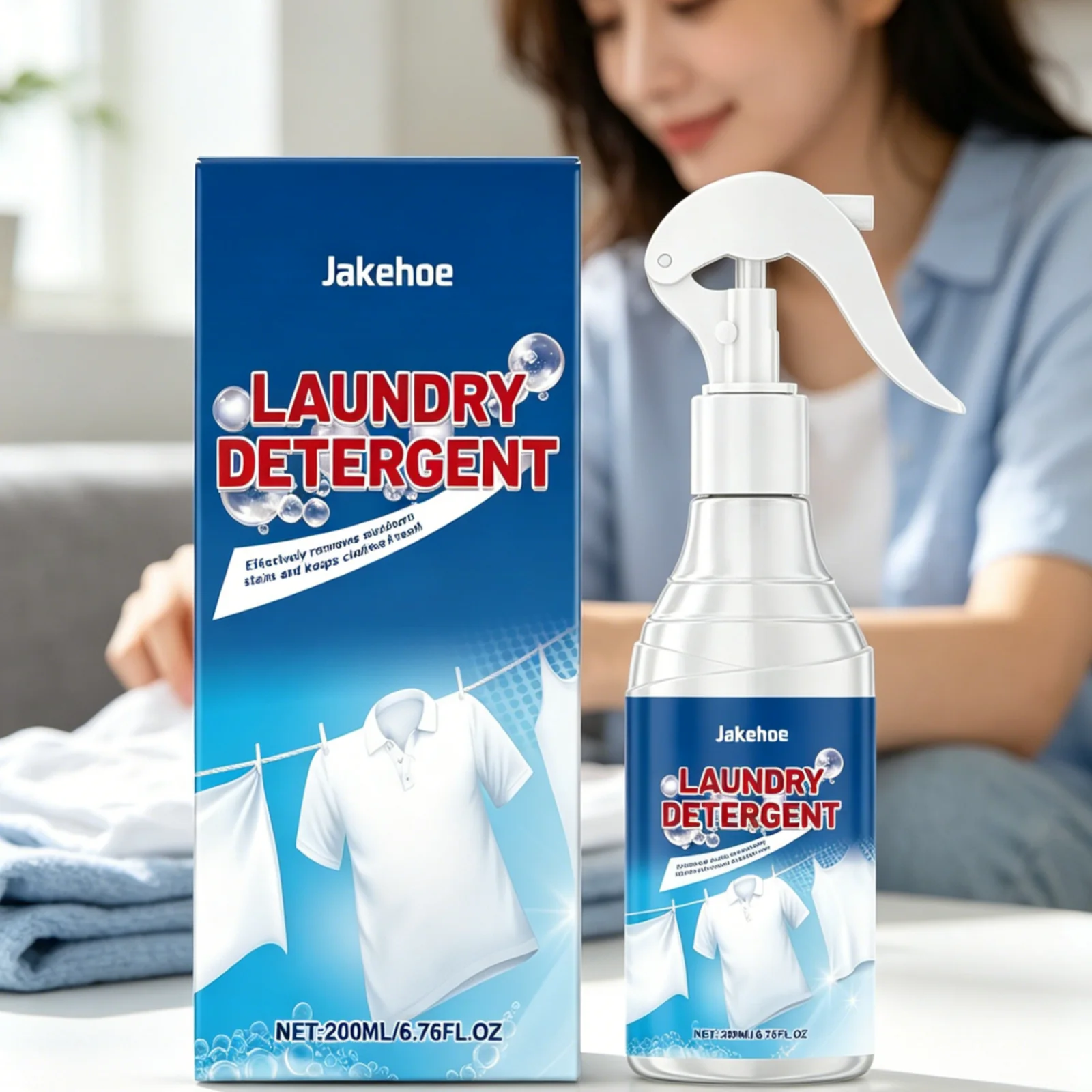 Jakehoe Laundry Spray Powerful Cleaning Decontamination Odor Prevention Residue Free Gentle Formula Fabric Stain Remover 200ml