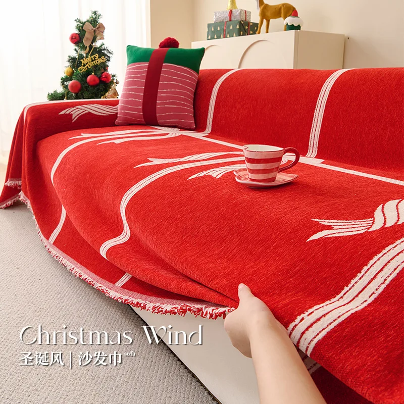 

Chenille Christmas Red Sofa Cover One Piece Full Coverage Couch Blanket Luxury Living Room Throw