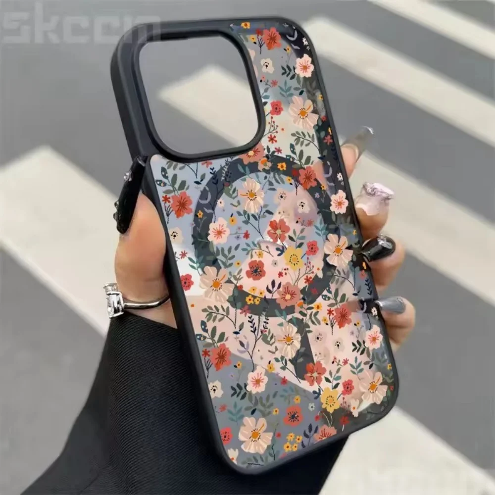 Cute Flower Pattern Phone Case For iPhone 17 16 15 14 13 12 11 Pro XS Max Plus Mini 17e 16e Air X Magnetic Wireless Charge Cover