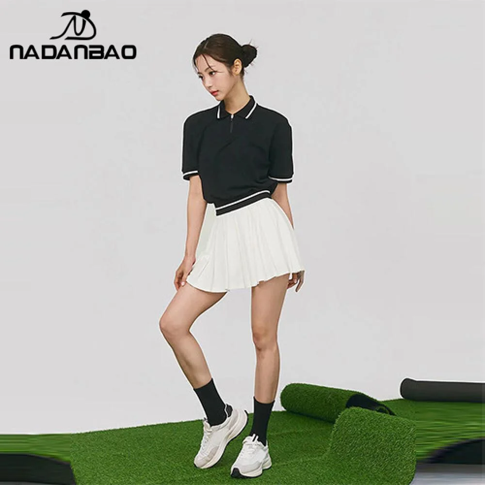 Nadanbao Mode-Tennisrock, Golf, kurzärmelig, Kleidung, Anzug, lässig, gerippt, Polo-T-Shirt, plissiert, Sport-Tennisrock, Set 2025, ﻿