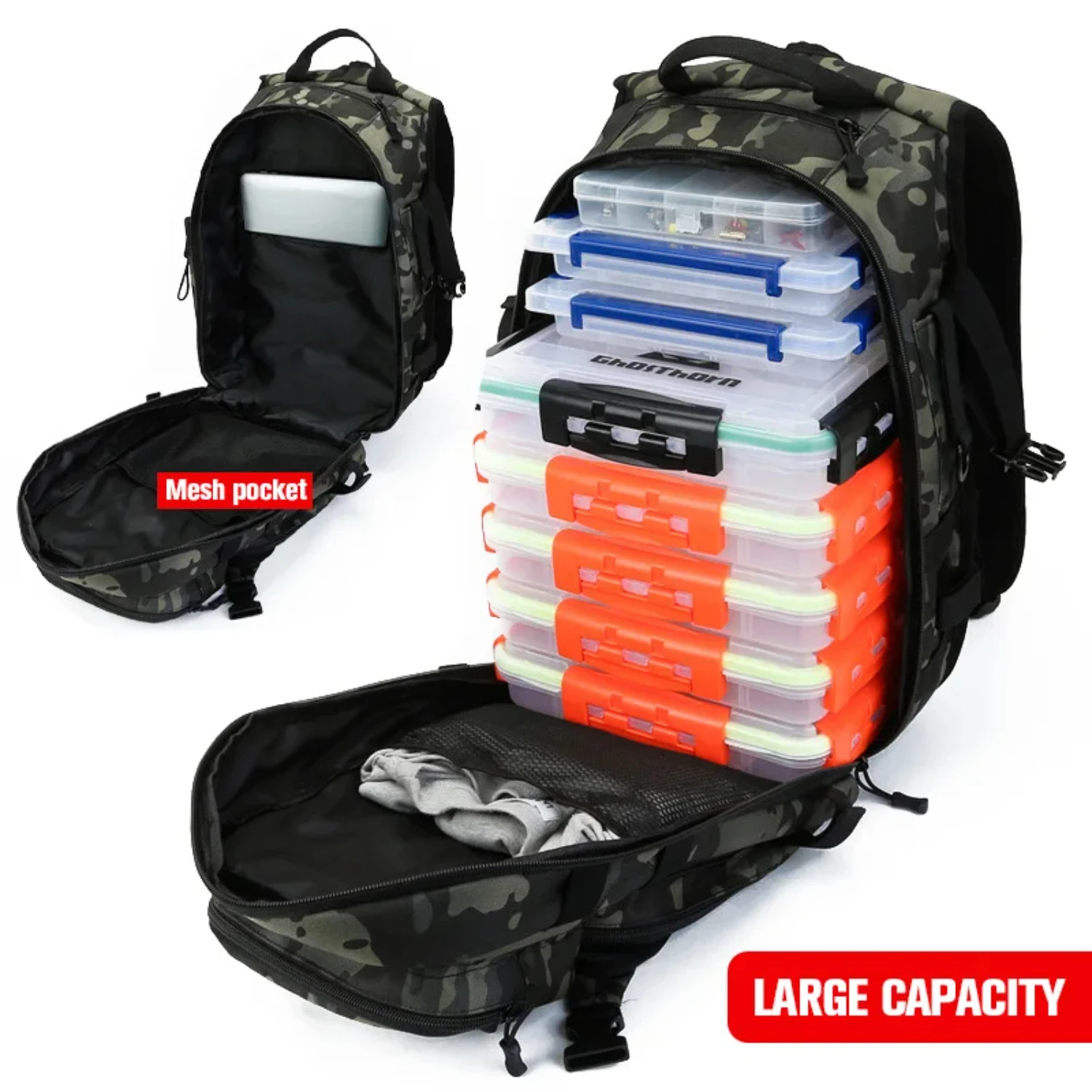 Mochila de pesca para acampar para hombres, paquete de caja de cebo de hombro táctico, bolsas militares deportivas Molle para senderismo al aire libre, nuevo