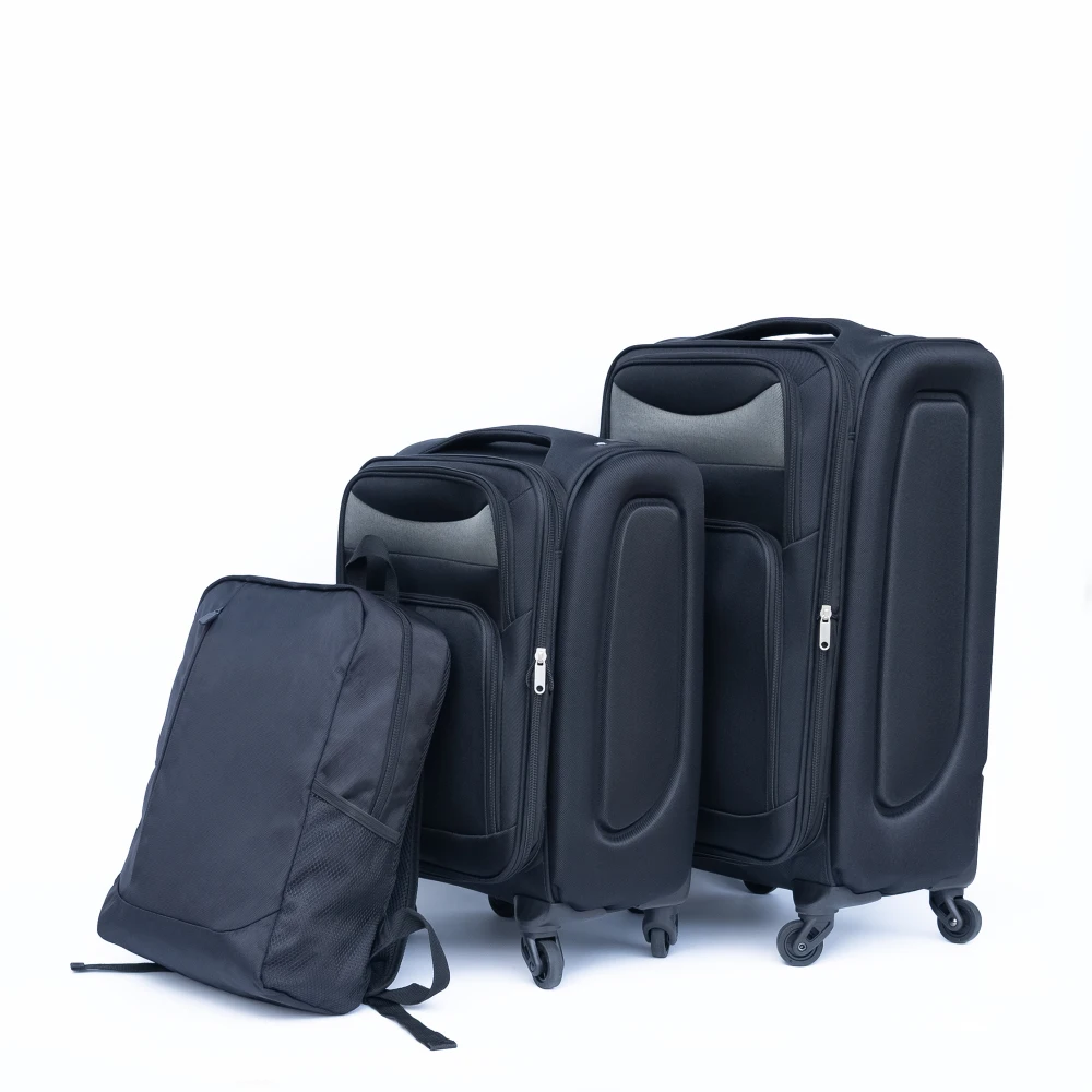 

2 Pcs 20+24 Inch Oxford Cloth Luggage Set with Backpack Trolley Case No Lock Universal Wheels Black Travel Suitcase