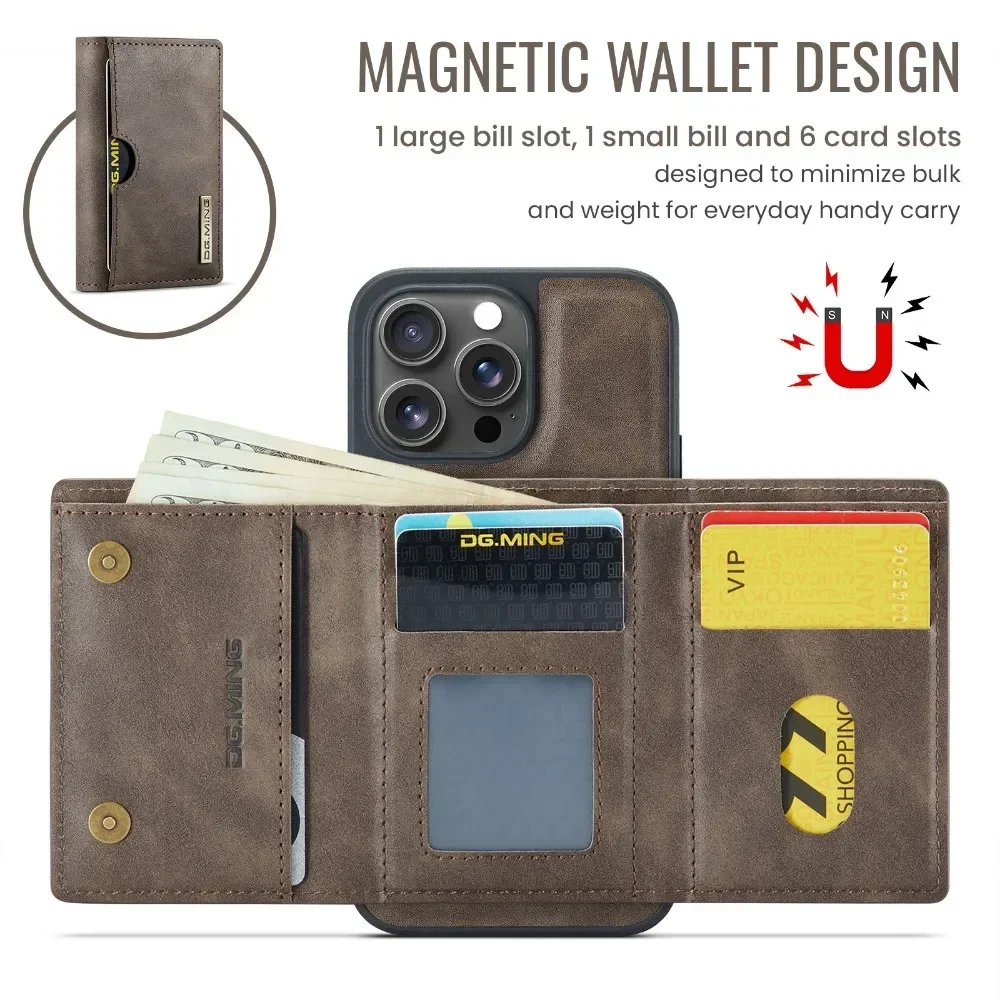 Detachable Magnetic Wallet Phone Case For iPhone 16 Pro Max 15 14 Plus 13 12 11 For Magsafe RFID Blocking Card Holder Back Cover