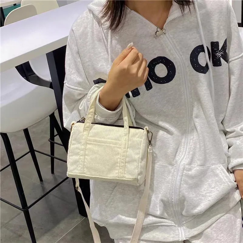 Vintage Corduroy Women's Handbag Leisure Women Canvas Small Shoulder Bag Zipper Totes Ladies Fashion Purse Cloth Pouch For Girl