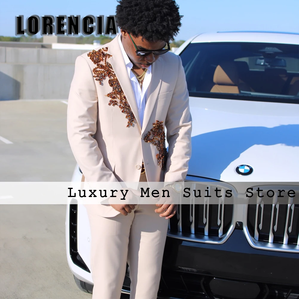 

Мужские костюмы с блестками и стразами, 2 предмета, однобортные, сверкающие, для свадьбы, смокинги для жениха, индивидуальный пошив: пиджак, брюки, жилет, костюмы homme