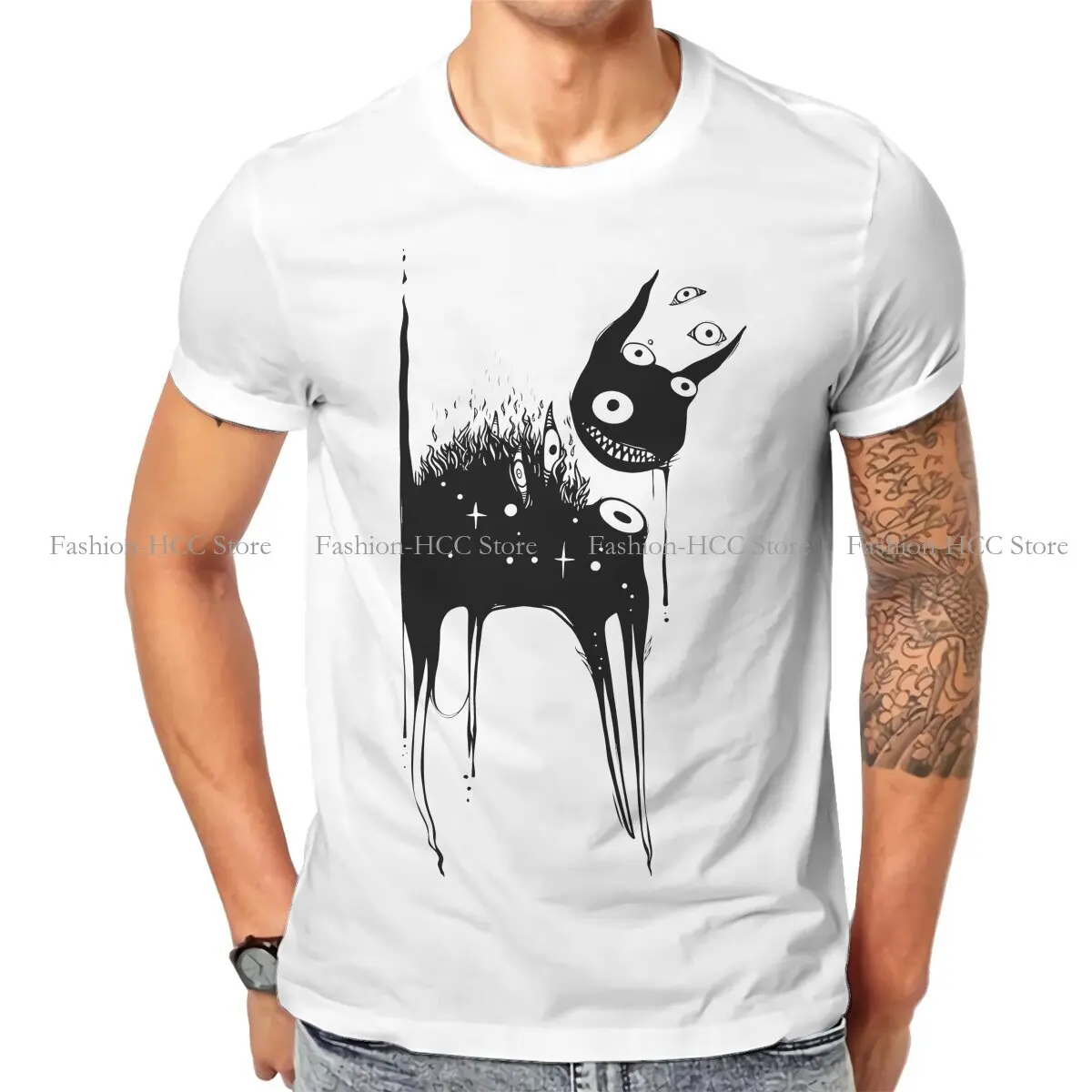 Monster With Creepy Grin Newest TShirts Black Cat Male Harajuku Fabric Tops T Shirt