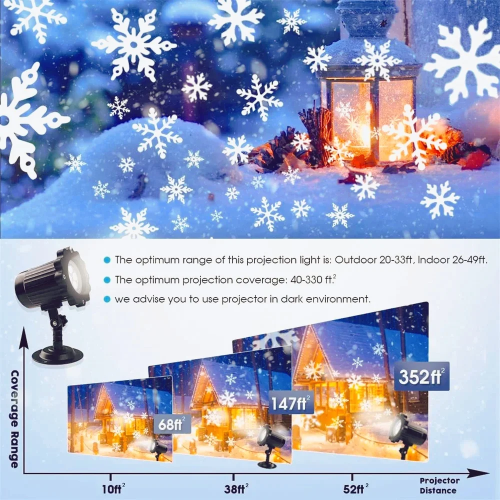 

Projector Lights Christmas Snowflake Outdoor Waterproof Snowflake Effect Laser Light LED Stage Light with Remote for Xmas Decor