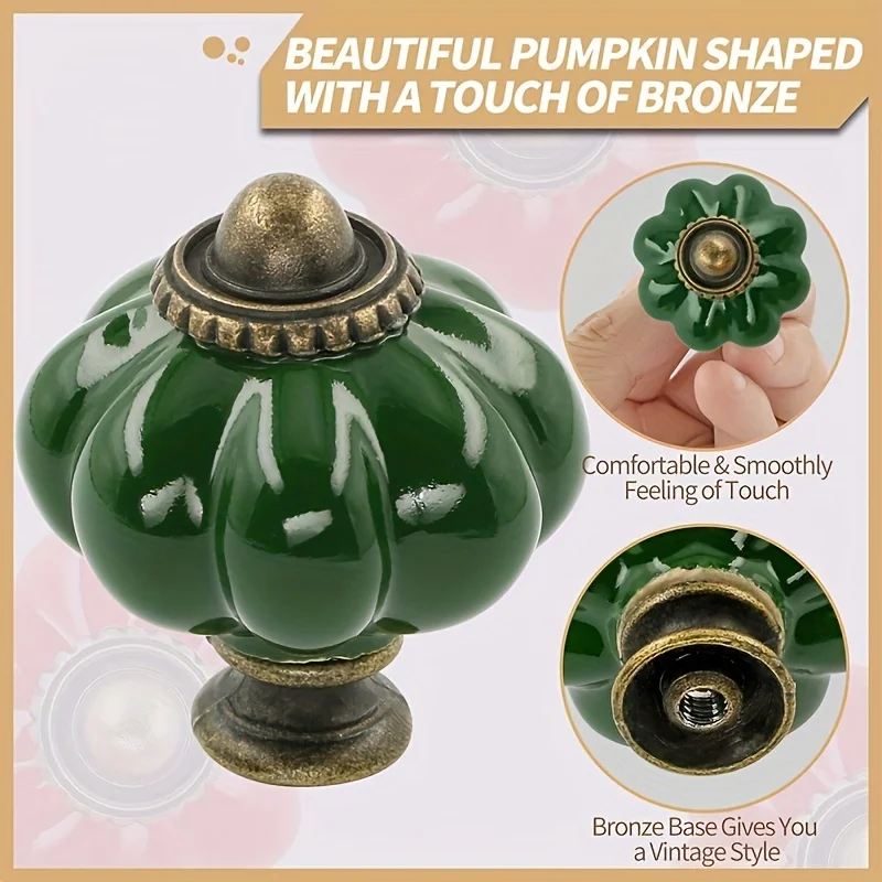 4pcs Vintage Ceramic Cabinet Pulls Lantern Knobs Dark Green 1 Set of Dresser Knobs, Drawer Pulls & Handles with Mounting Screws