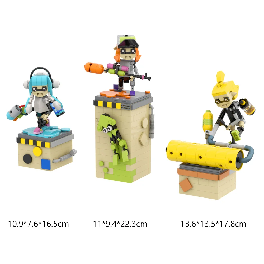 Splatooned 3 Inklings 3-in-1 Humanoid Cephalopods Building Toys with Scene Shooting Game Series Toys Bricks for Kids