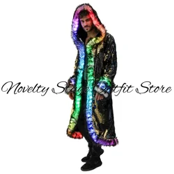 Luminous Jacket for Men LED Faux Fur Coat Party Nightclub Winter Warm Light Up Clothing New Year Fancy Rave Outfit Carnival Suit