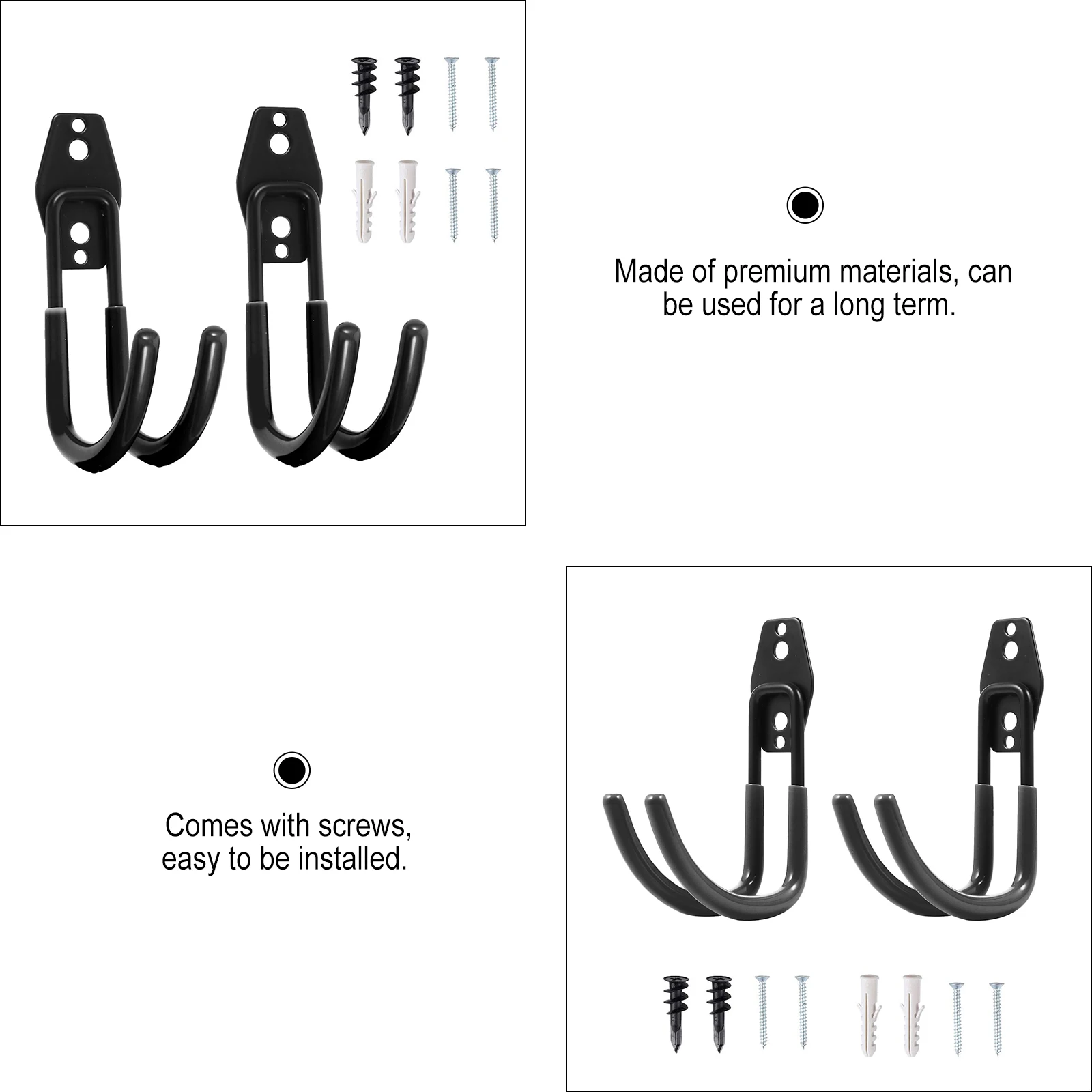 

2Pcs Wall mounted Double Hooks Heavy Duty Rust resistant Storage Hooks for Garage Warehouse Home Use Black Color