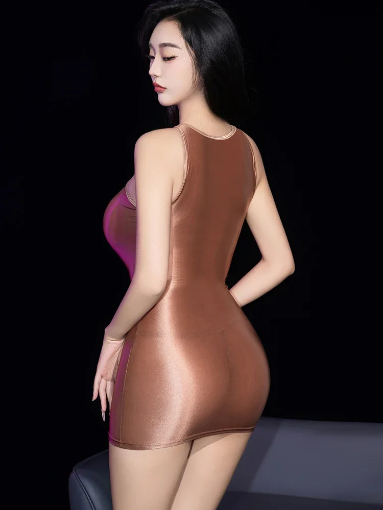 Adjustable Shoulder Strap Sexy Dress for Women Thin Sheer See Through Comfort Dress U-neck Solid Color Sleeping Skirt in Home