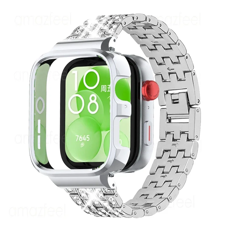 금속 스트랩 케이스 보호대, 화웨이 워치 핏 3 다이아몬드 링크 팔찌, 화웨이 워치 핏 3 워치 밴드 보호 쉘 커버