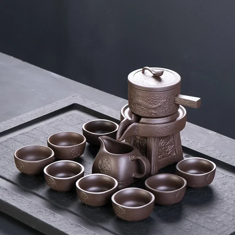 Purple Clay Stone Grinding Semi-automatic Tea Set Creative Kung Fu Tea Hot Sales of Tea Set.Creative Tea Ceremony Supplies Cup