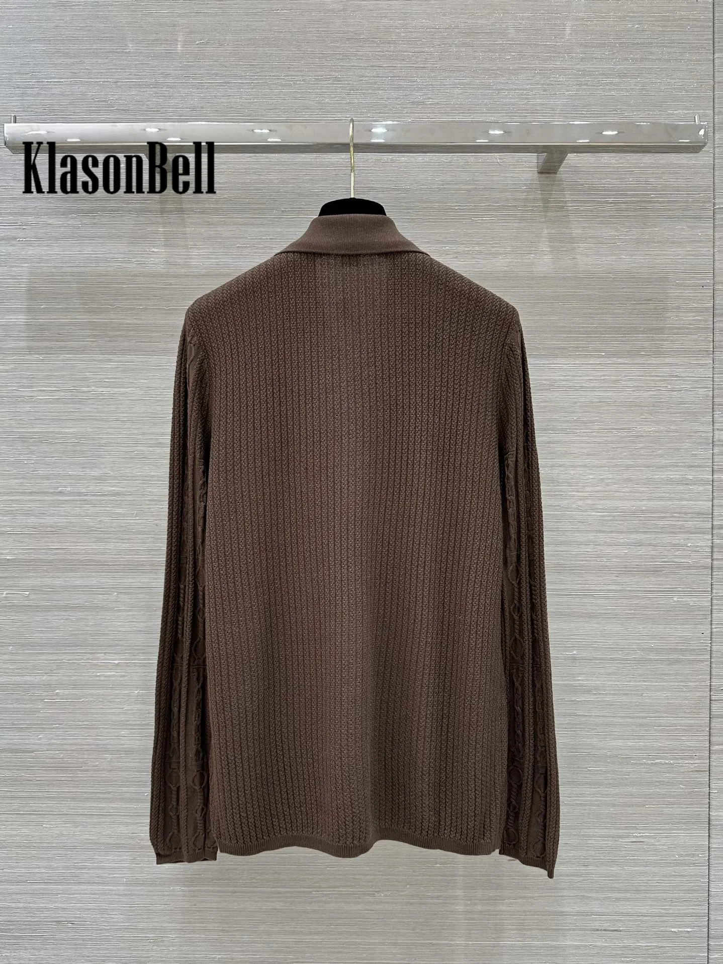 8.22 KlasonBell Women Clothes Vintage Rope Coed Jacquard Wool Knitted Cardigan Lapel Collar Single Breasted Fit Coat