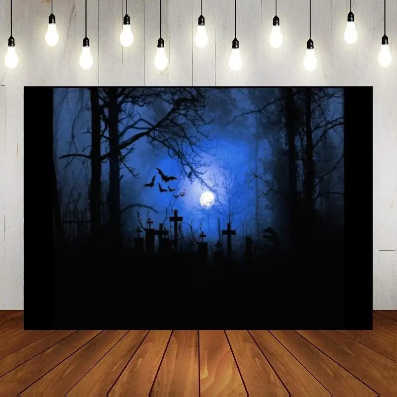 Halloween Banner Background Photography Backdrops Magic Witches Baby Shower Full Moon Decoration Old Castle Cemetery Birthday