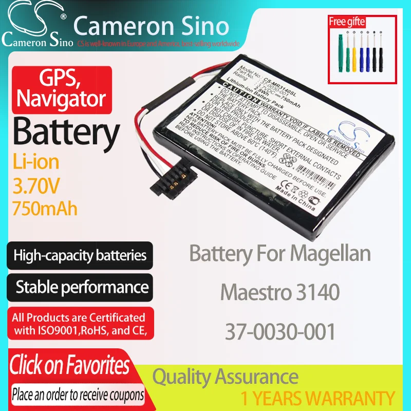 CameronSino Battery for Magellan Maestro 3140 fits Magellan 37-0030-001 GPS,Navigator battery 750mAh 3.70V Li-ion Black