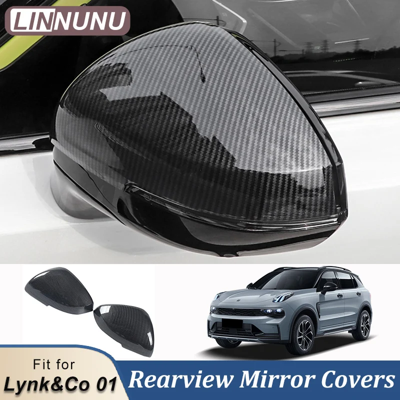 LINNUNU 2pcs Rearview Mirror Cover Cap Covers Side Rear View Rain Frame Trim Car Anti WearExterior Accessories Fitfor Lynk&Co 01