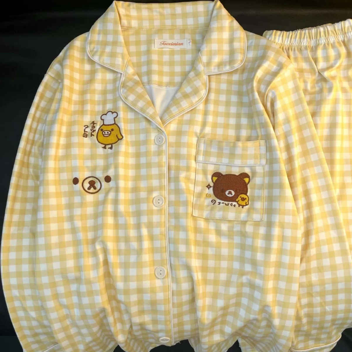 Leuke Rilakkuma Kiiroitori Duitse Fluwelen Pyjama Herfst en Winter Warme Lange Mouwen Broek Polka Dot Leuke Thuis Kleding Meisje Gift