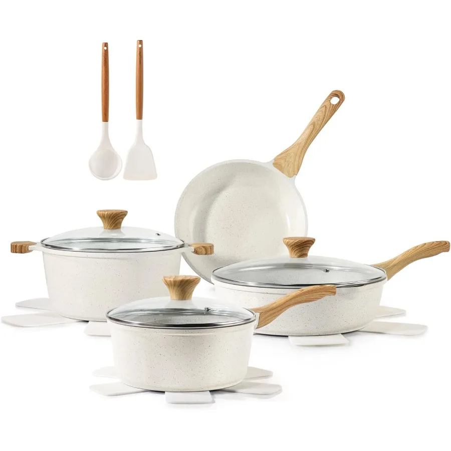 

Nonstick Ceramic Cookware Set 13Piece Healthy Pots and Pans Set for Home Kitchen Cooking Nontoxic and Safe with StayCool Handle