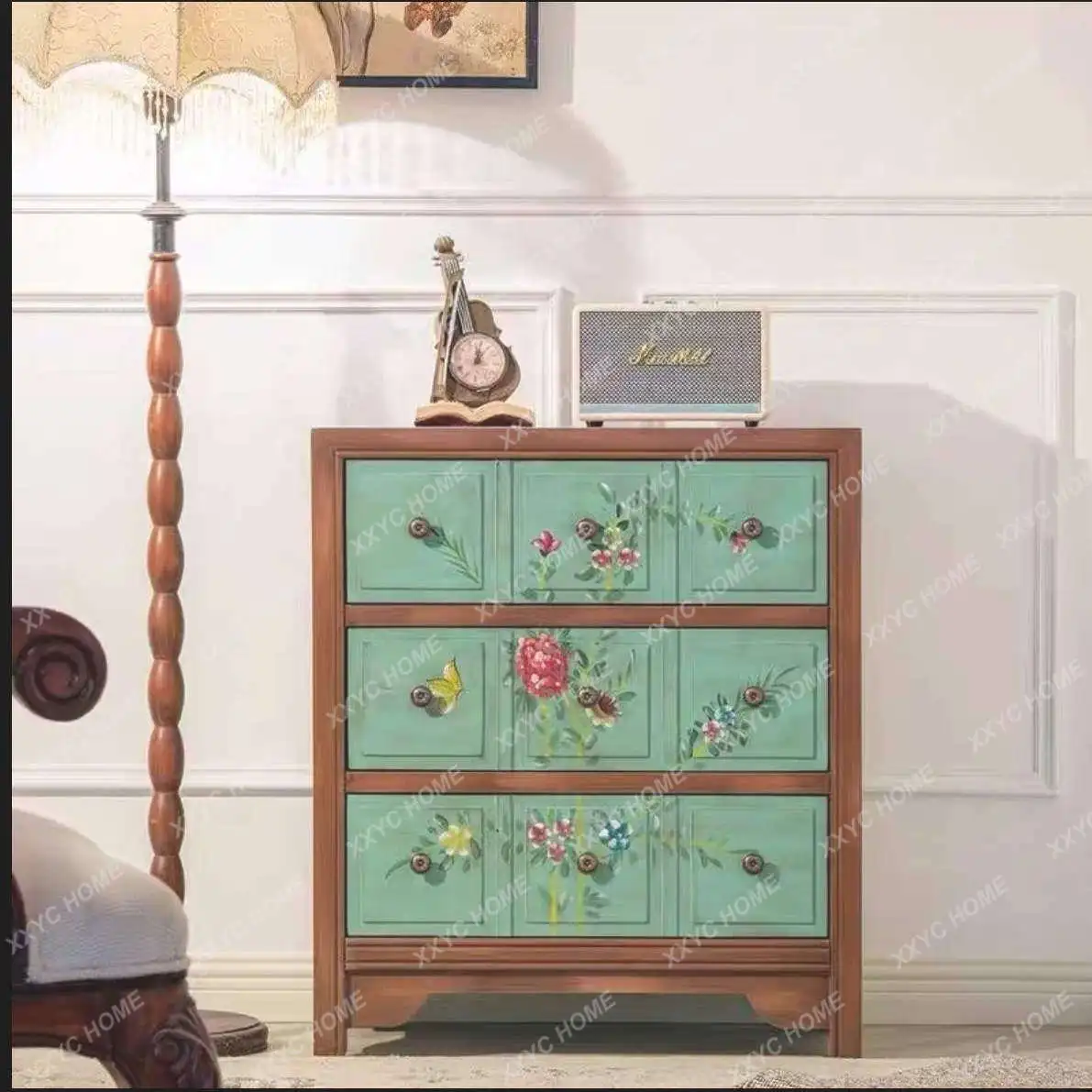 

solid wood painted retro living room bedroom locker storage drawer cabinet furniture