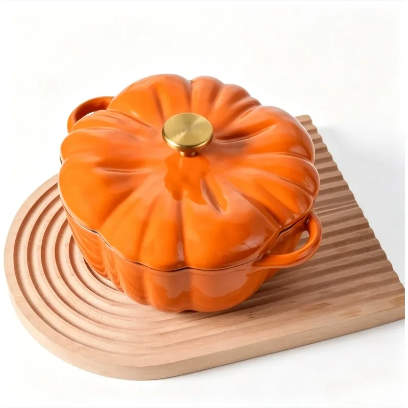 3.7L Enameled Cast Iron Pumpkin Pot Non Stick Casserole for All Heat Sources