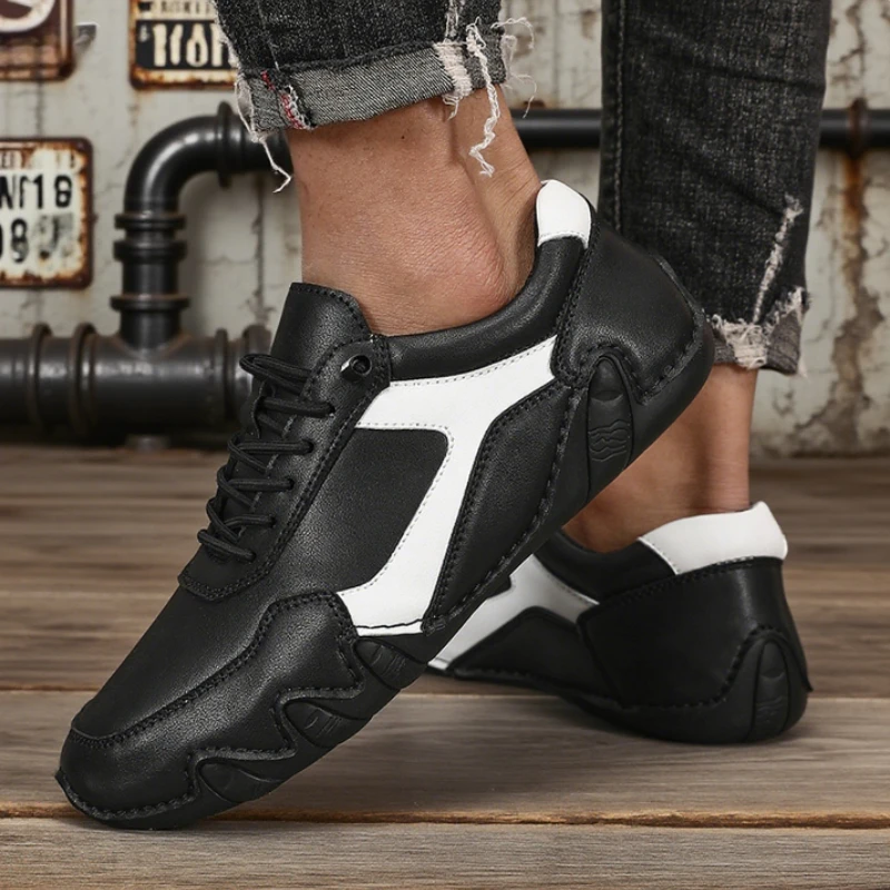

Unique Men's Loafers Outdoor Breathable Comfortable Soft Leather Sneakers Non Slip Luxury Brand Bare Boots Chaussure De Sport