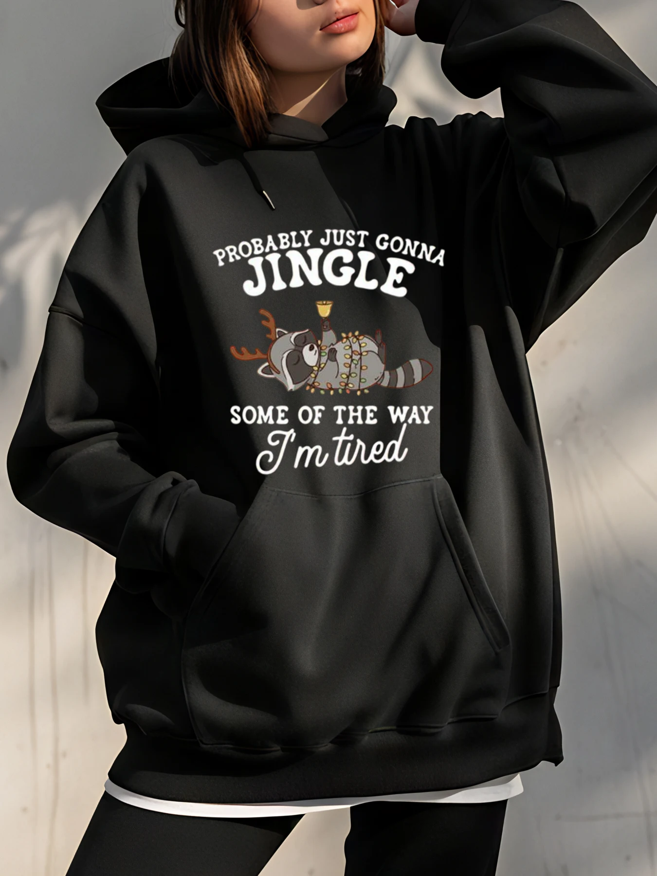 

Рождественская толстовка с милым котом и текстом Jingle и праздничным дизайном для женщин, повседневная одежда в праздничном сезоне